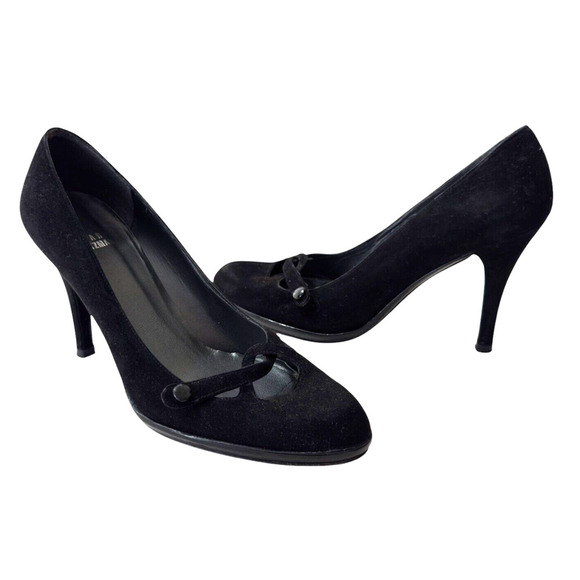 Stuart Weitzman Black Suede Almond Toe Pumps Size 6.5M - Picture 1 of 8